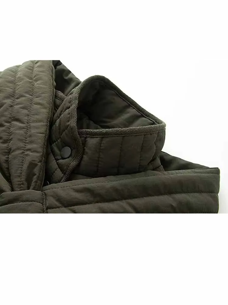 

HH Female Fashion Casual Winter Solid Color Long Sleeves Stand Collar Removable Scarf Decoration Cotton Jacket Commuting Warm