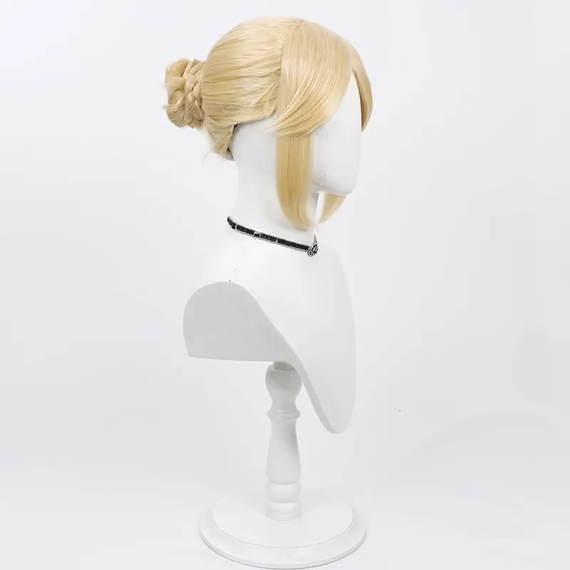 Galatea Cosplay Wig Identity V Blonde Bun Short Heat Resistant Synthetic Hair Halloween Party Role Play Headwear + Free Wig Cap