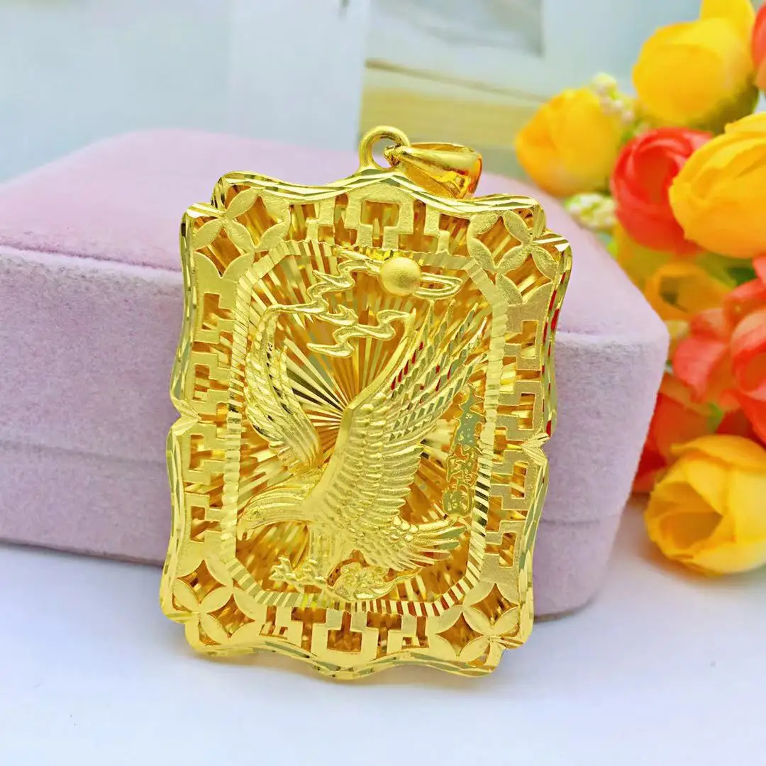 

24k Orginal Gold Color Openwork Relief Eagle Tag Pendant Necklace for Women Nmen Gold Pendants Wedding Engagement Jewelry Gifts