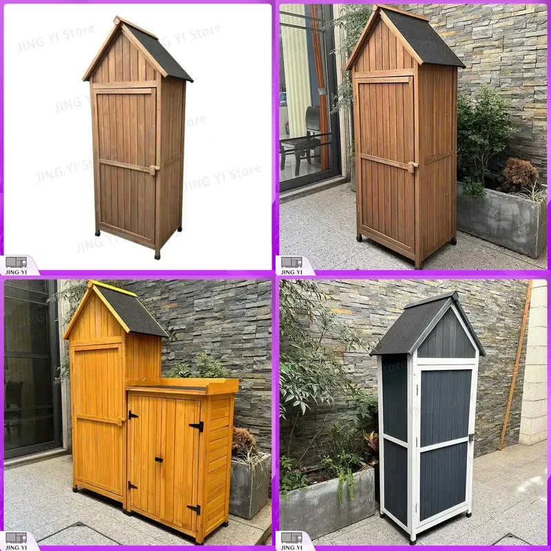 Outdoor Storage Cabinet Solid Wood Toolbox Rainproof Garden Storage Cabinet for Balcony Patio Sundries Sorting Gardening