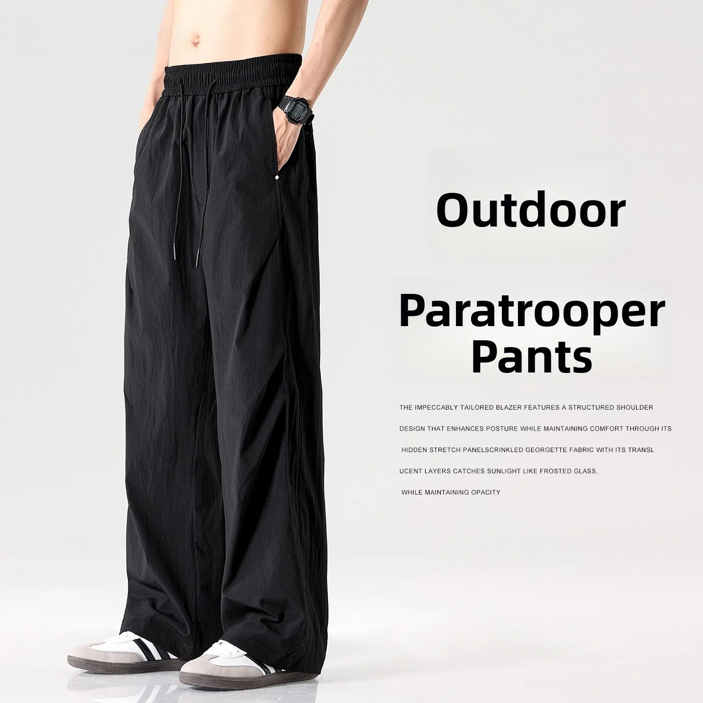 

La Chapelle Men's Casual Pants Summer Thin Loose Straight Leg Long Sports Bla Workwear Paratrooper Trousers Faionable Youth