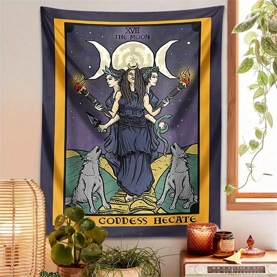VIKAMA Goddess Tarot Card Tapestry Mystical Dark Style Bedroom Dormitory Meditation Room Wall Hanging Cloth Home Decoration