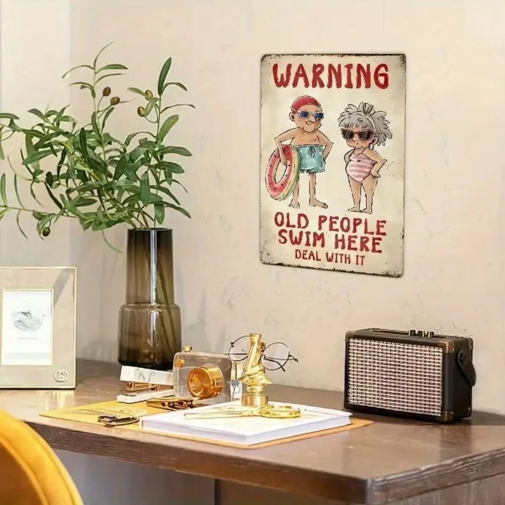 علامة معدنية "كبار السن يطفو هنا" - لوحة فنية جدارية ريفية وروح الدعابة، مثالية للديكور الداخلي/الخارجي في البار، كهف المنزل والرجل، #5