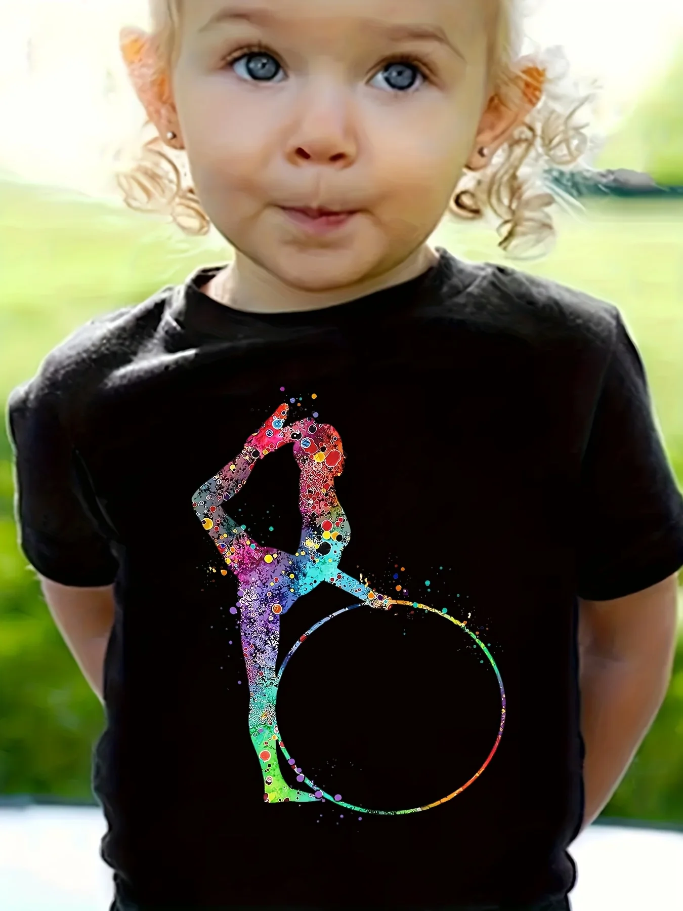 Kids Colorful Splatter Art Gymnast Hoop Graphic Tee Boys Girls Family Matching Short Sleeve Sport Art Casual Daily T Shirt