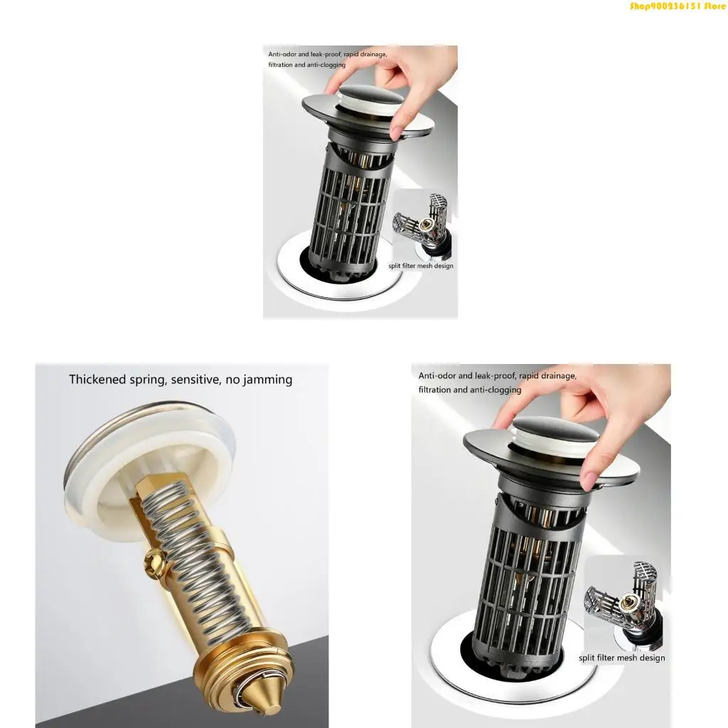 G92C Press Top Sink Drain Filter Insert with Split Basket Structure for Bathroom Sink Cleaning and Replacement Tasks