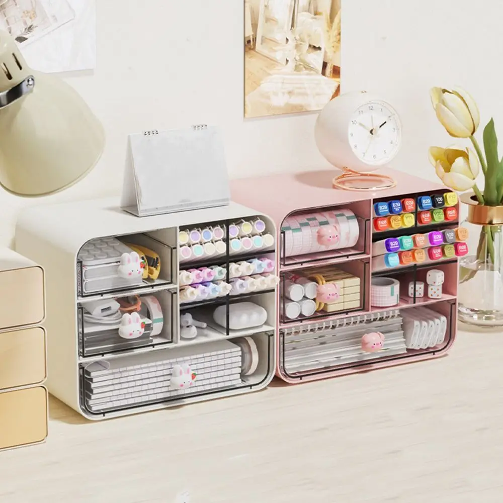 Scatola portaoggetti da tavolo obliqua in plastica trasparente cassetto di grande capacità scatola portaoggetti per conigli organizzatore cosmetico antipolvere ufficio