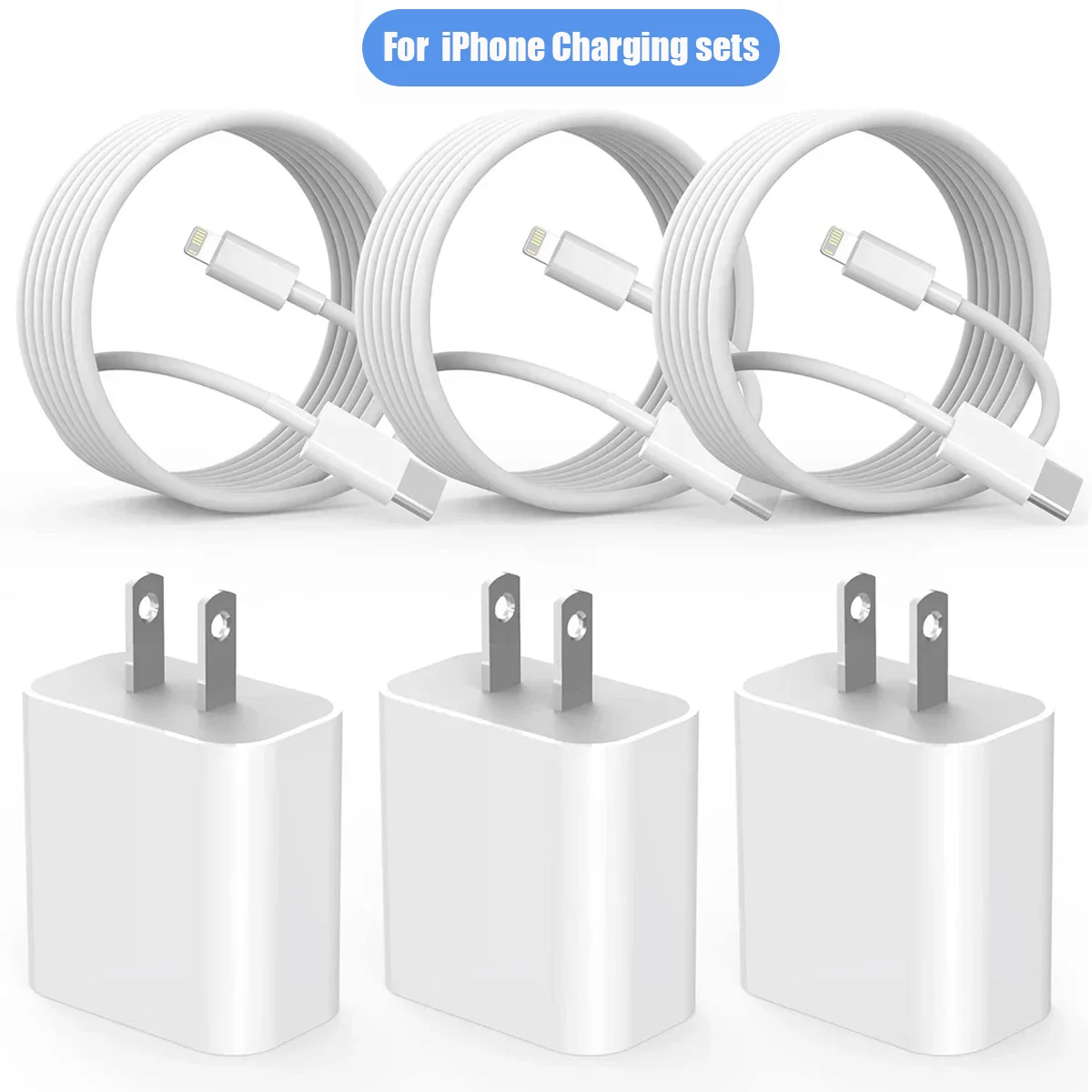 1-2 Sets 20W US PD Fast Charger For iPhone 14 13 12 11 Pro Max Plus XR Xs 7 8 1M/3.3 Ft USB C Fast Charging Cable Accessories