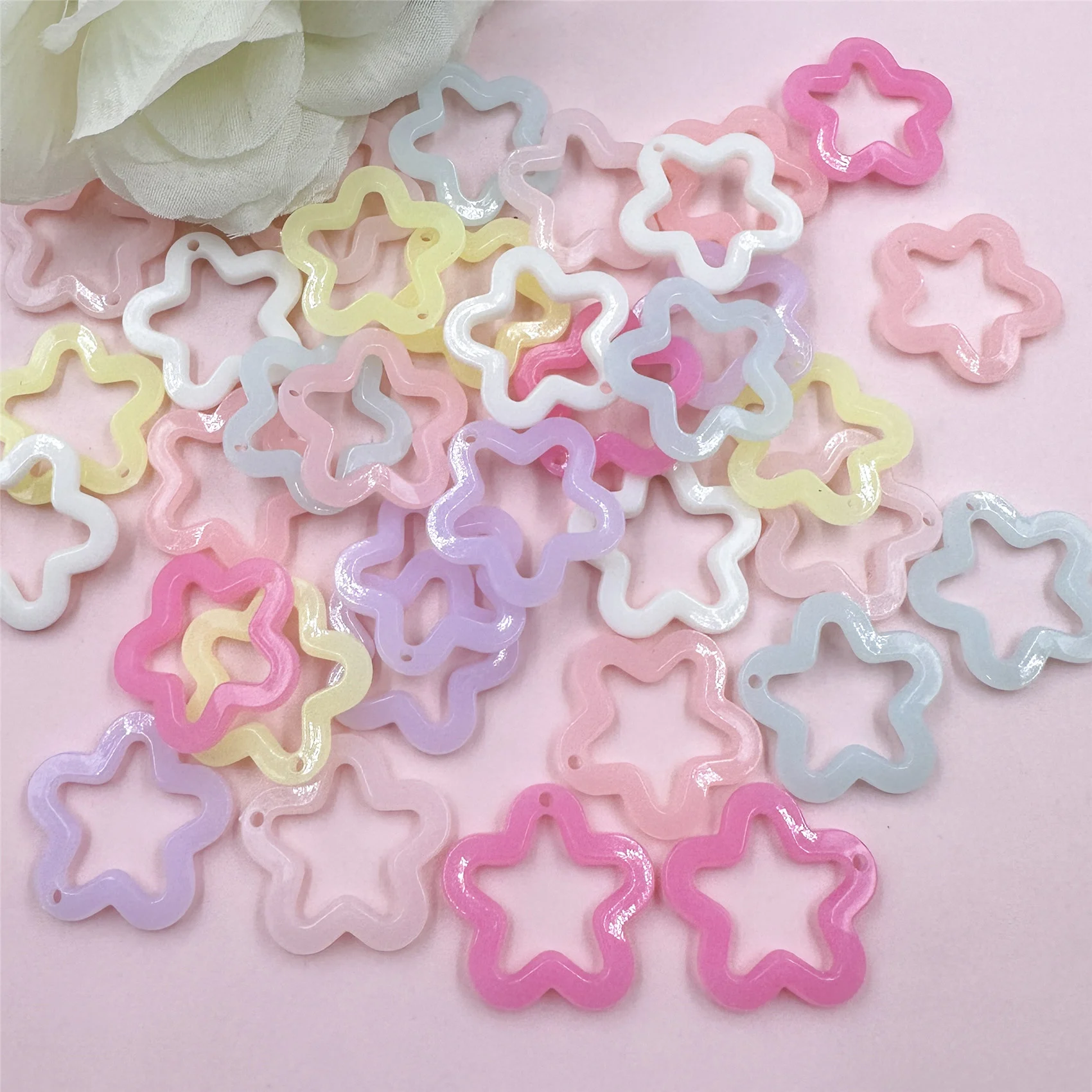 35Pcs/bag 30mm Jelly Color Star Pendant DIY for Keychain Necklace Earrings Making Jewelry Accessories Acrylic Loose Beads