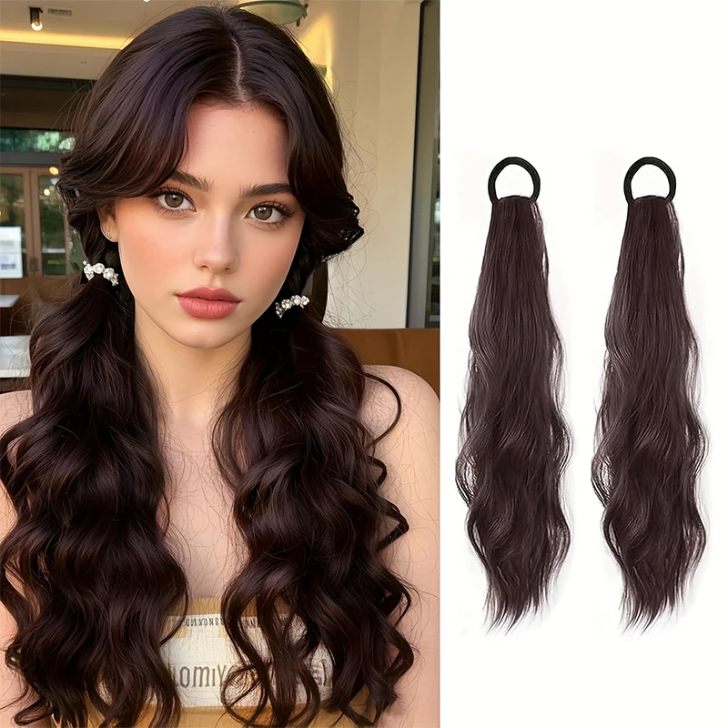 

18 Inch Natural Wave Fake Ponytail 2PCS Wave Ponytail Extensions with Hair Tie Hair for Women Daily Synthetic Curly Horse Tail