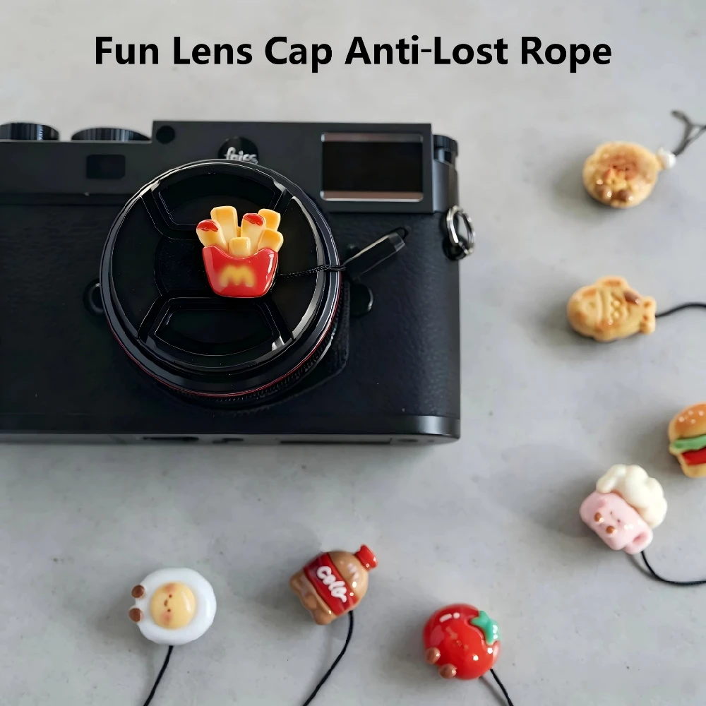 Lens Cap Keeper Anti Lost Rope Cute 3D Cartoon Food Lens Cap Holder String Nylon Universal For Canon Sony Nikon Fuji Olympus