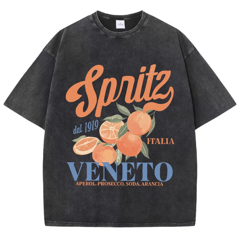 

Spritzy Veneto, оранжевые фрукты, стираные футболки, женская хлопковая футболка, удобные топы с круглым вырезом, летняя женская одежда