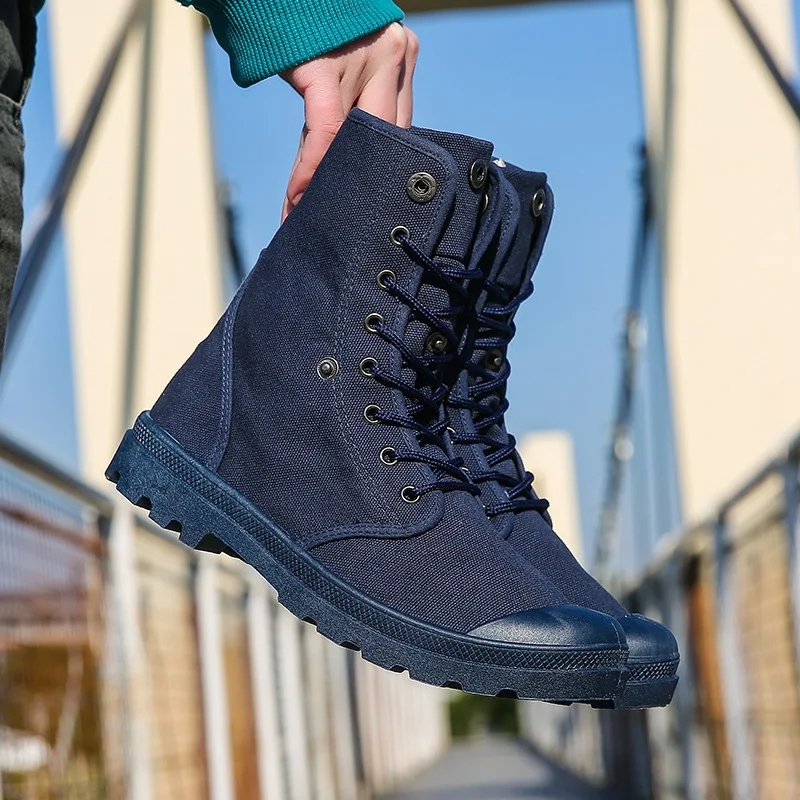 New Outdoor Camping Sports Shoes Thick Soled High Top Canvas Hiking Shoes Breathable Fashionable Workwear Tactical Short Boots