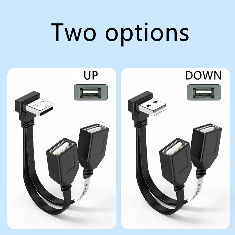 Soft flat USB one-point two-wire elbow computer USB extender charging port multi-port power supply one-to-two mobile phone fast