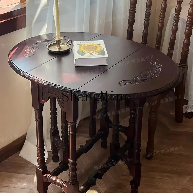 FG retro folding butterfly table small apartment oval solid wood home coffee table balcony tea table