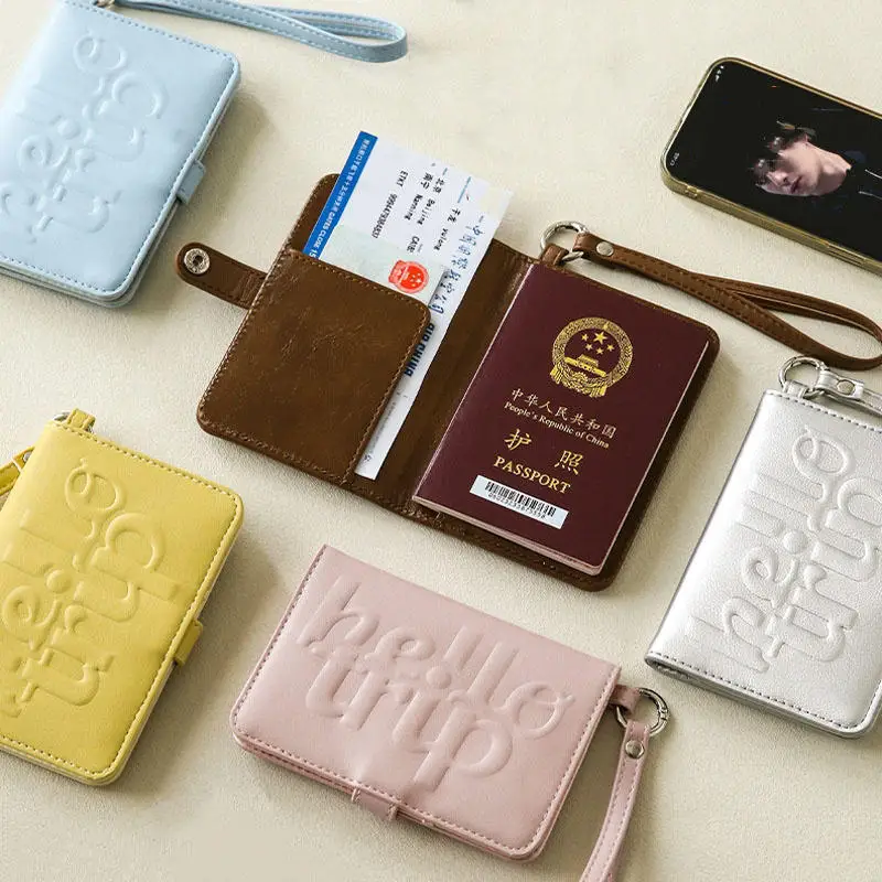 

Anti Theft Travel Passport Clip Wallet Portable PU Leather Passport Holder With Hanging Rope Airplane Check-in Storage Card Bag