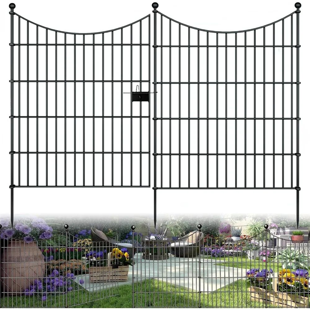 

Rustproof Metal Garden Dog Fence, 32 Inches High and 23.6 Feet Long, with Ground Stakes for Easy Installation in Yards