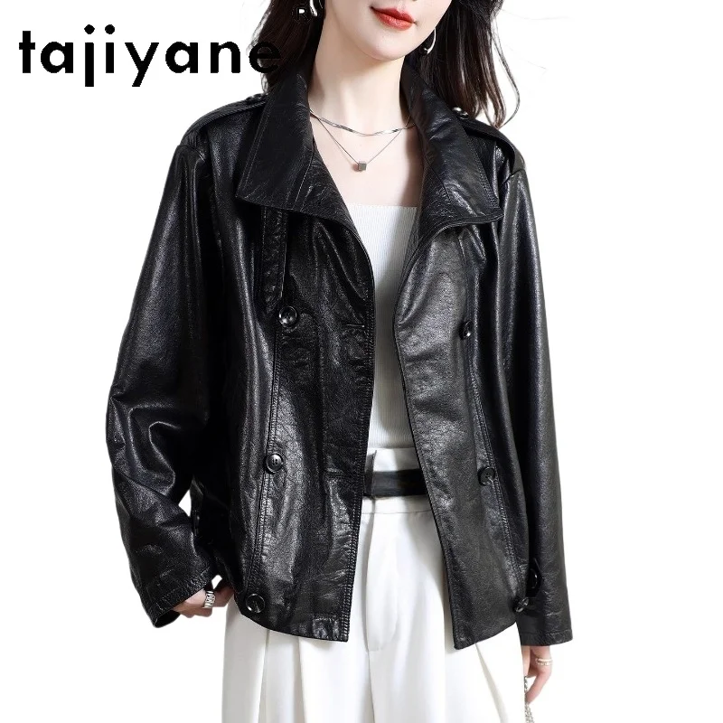 TAJIYANE 100 % Oberschicht-Rindsleder-Jacken für Damen, kurze Echtlederjacke, modischer Damenmantel, 2025, Herbst-Frau-Kleidung