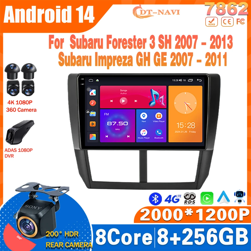 

Автомагнитола на Android 14 для Subaru Forester 3 SH 2007-2013, Subaru Impreza GH GE 2007-2011, мультимедийный видеоплеер, навигация