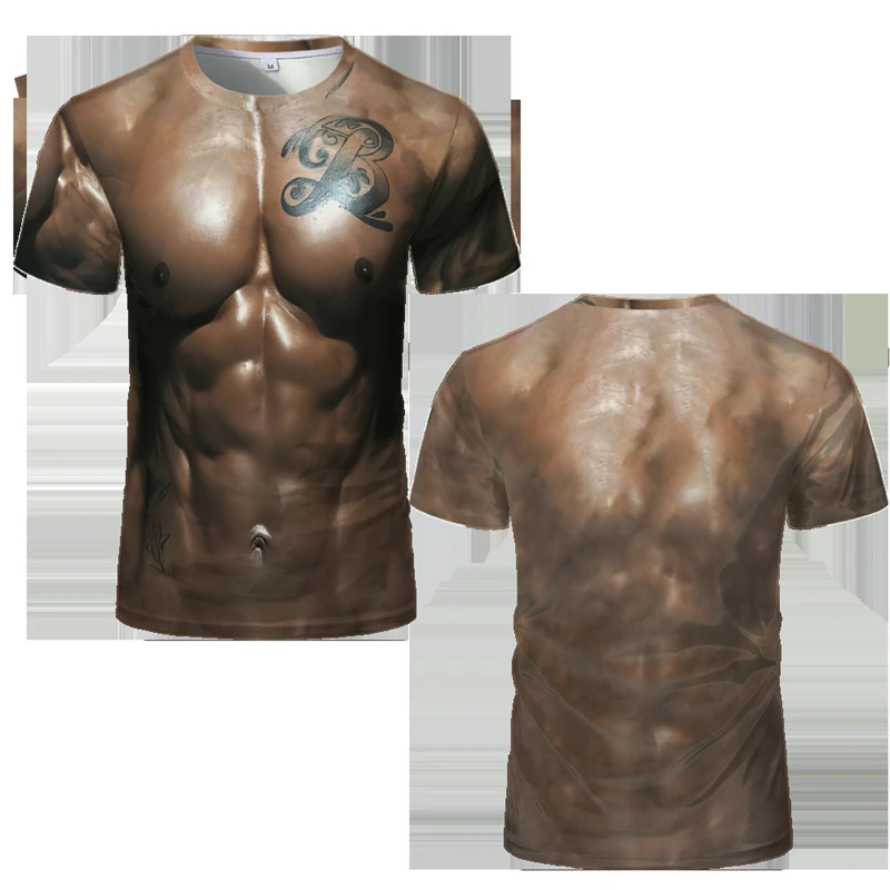 

Забавные футболки с рисунком поддельных мышц, летние футболки с короткими рукавами и 3D принтом для мужчин, повседневные дышащие футболки большого размера, топы