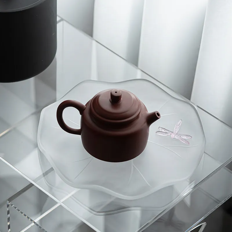 Glazed Dragonfly Teapot Tray Japanese Glass Mini Tea Table Dry Brew Plate Zen Style Tea Pot Holder Home Tea Room Decorative
