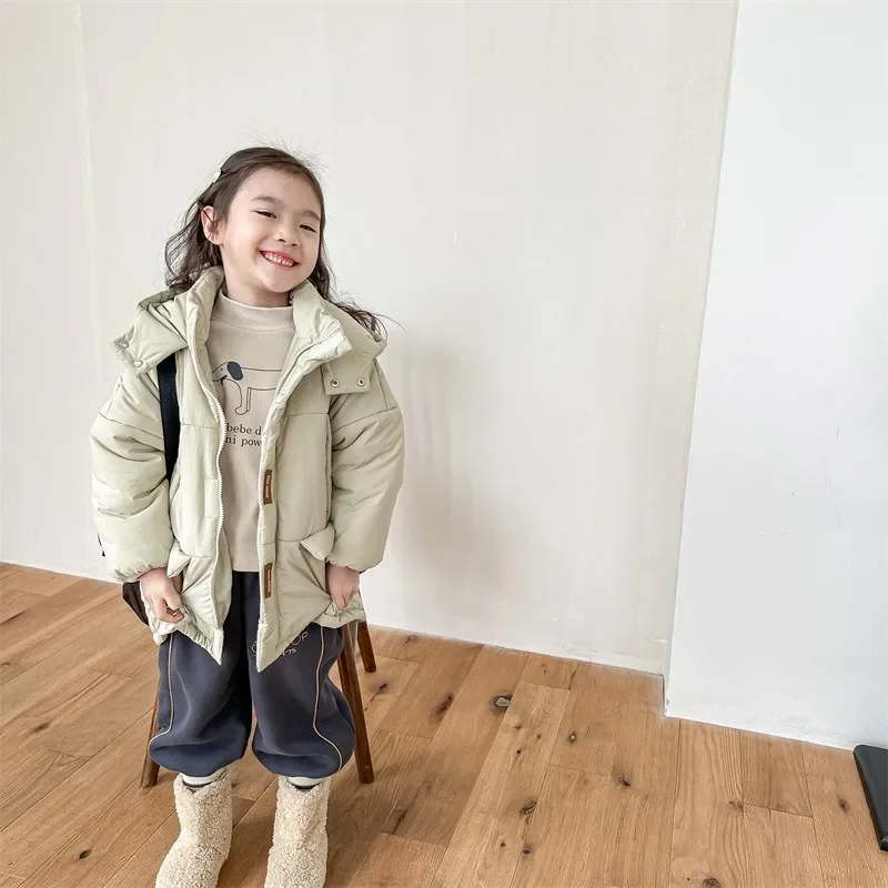 2023 New Girls Boys Autumn Winter Cotton Hooded Down Cotton Warm Loose All-match Fashion