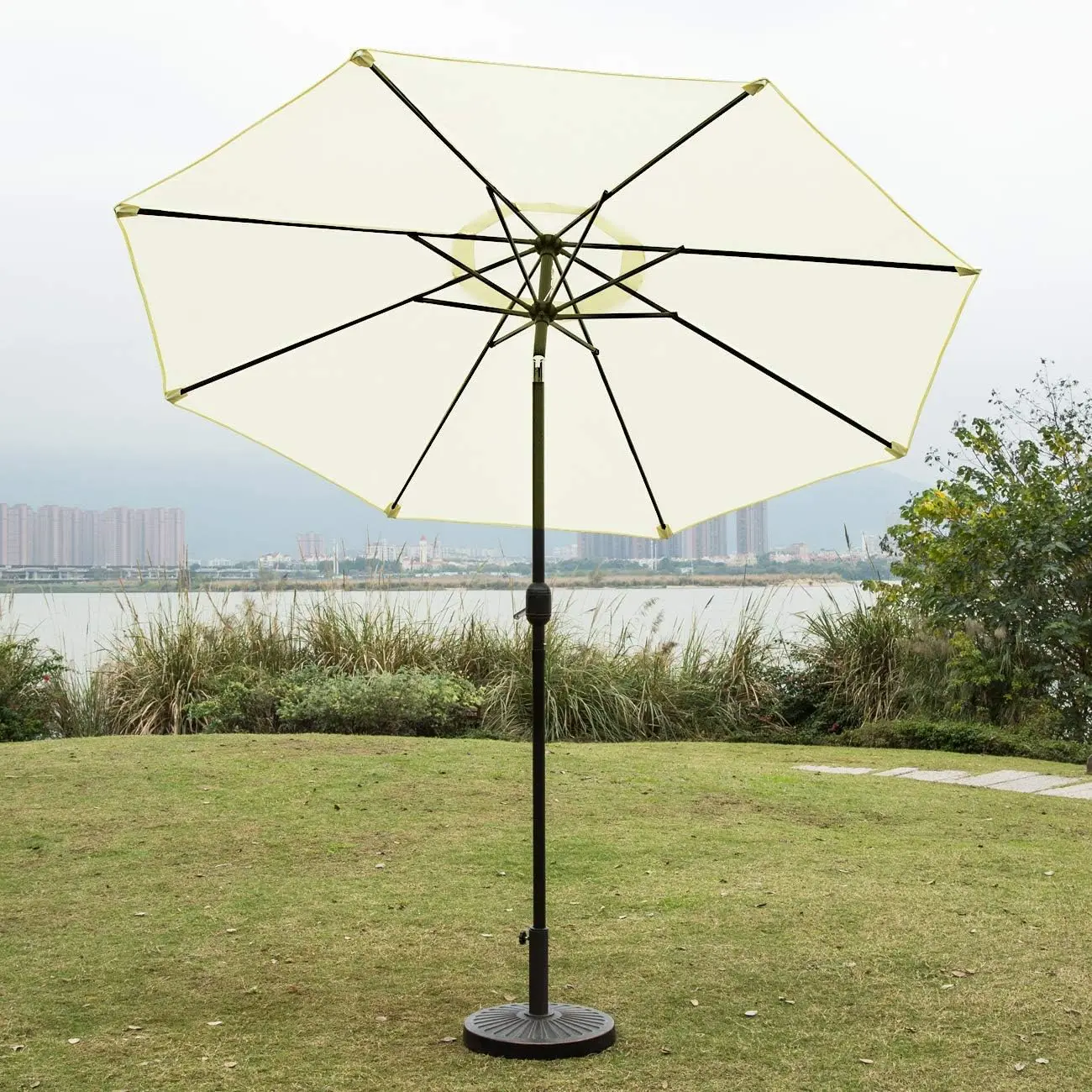 

9' Patio Umbrella Outdoor Table Umbrella with 8 Sturdy Ribs (Beige)