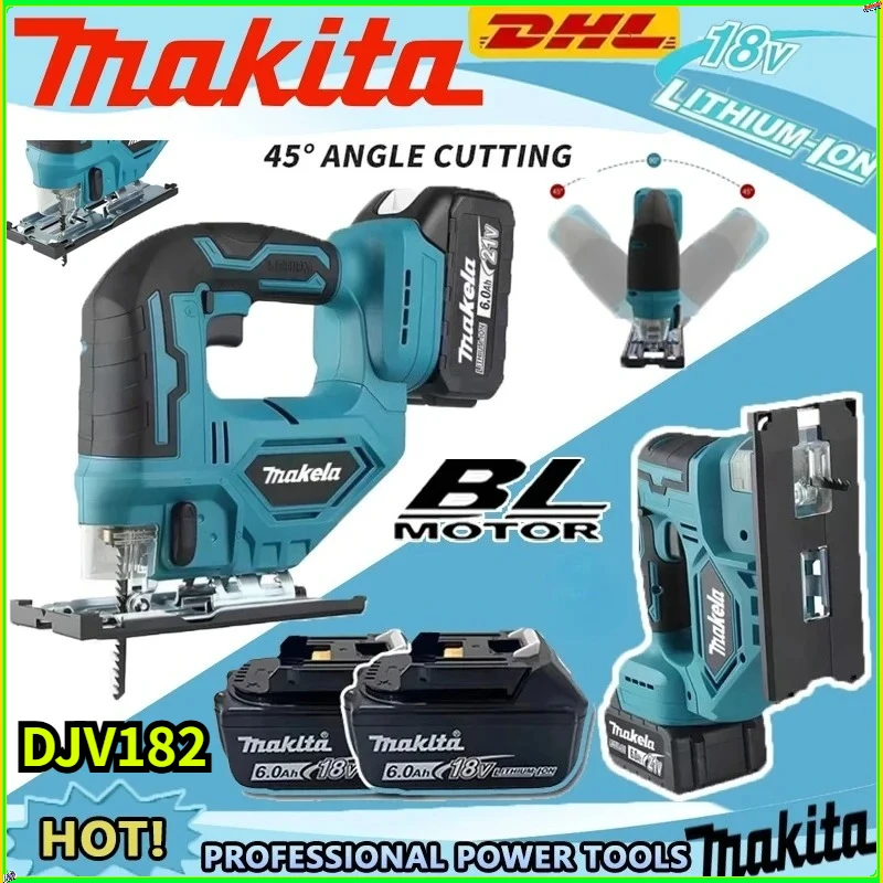

Аккумуляторный лобзик Makita DJV182, 300 Вт, 0-2700 об/мин, ход 80 мм, ±45° ° Угловой резак для резки дерева, пластика и металла