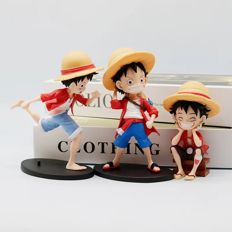 

3pcs One Piece Monkey D. Luffy Q Version Childhood Running Laughing Luffy Anime Doll Ornament Model Gifts Toy