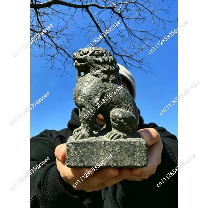 Oriental Vintage Chinese Stone Lion Sculpture, Antique Stone Carving Decor for Study Bookcase Desk,Wealth AttractingHomeOrnament