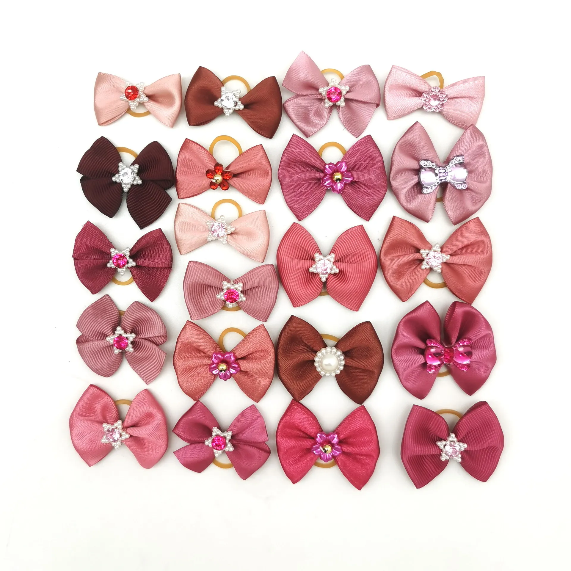 20pcs Pet Dog Hair Accessories Dog Bows with Pearl Diamond Dog Bowknot Pet Grooming Hair Bows for Small Dogs Accessoreis