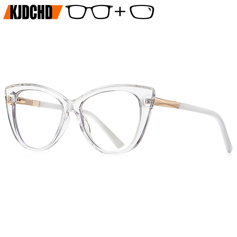 

KJDCHD Lightweight Prescription Glasses for Women Cat Eye Frame Flexible Hinge Myopia Lenses Coating Comfort Fit Reading Glasses