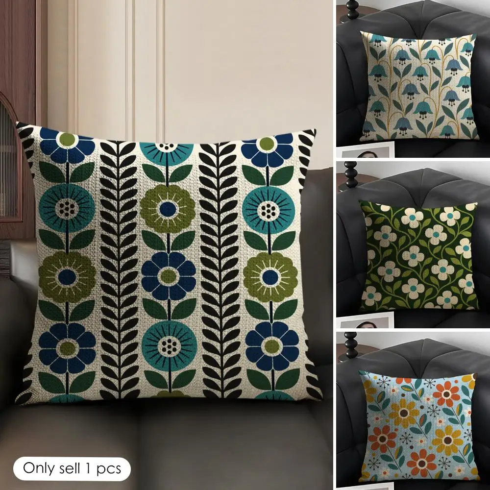 Colorful Orla Kiely Flower Cushion Cover Skin-Friendly Organic Linen Pillow Cover Durable Hypoallergenic Washable Soft