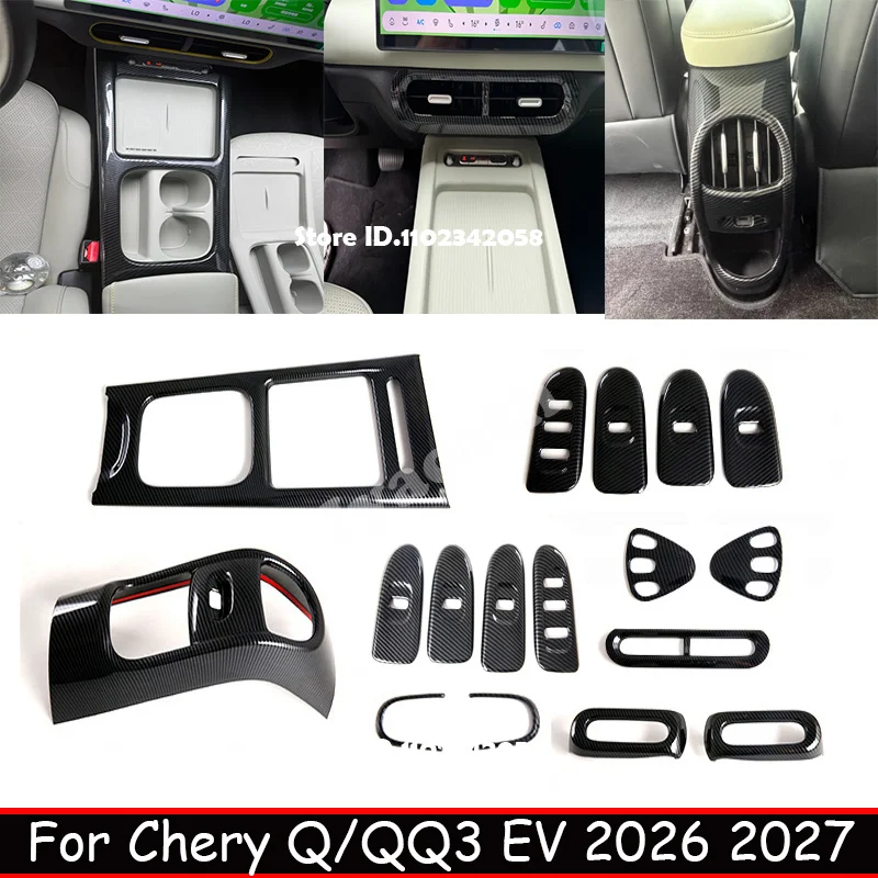 L/RHD for Chery Q/QQ3 EV 2026 2027 ABS Carbonfiber Interior Accessories Window Rise Switch Gear Box Water Cup AC Vent Panle Trim