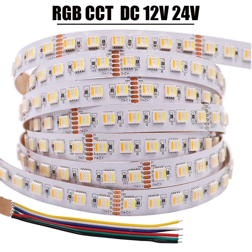 

12 В 24 В постоянного тока 5 цветов в 1 чип RGB CCT СВЕТОДИОДНАЯ лента SMD 5050 60 96 светодиодов/м IP21 IP65 6 контактов гибкая лента строка