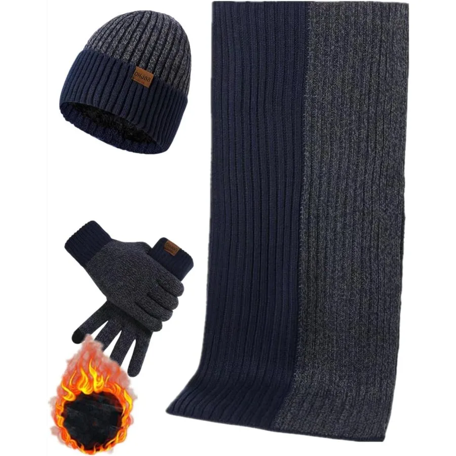 Conjunto de cachecol e luvas de inverno masculino, gorro de malha, cachecol mais quente e luva com tela sensível ao toque, 3 peças para homens, ideal para atividades ao ar livre