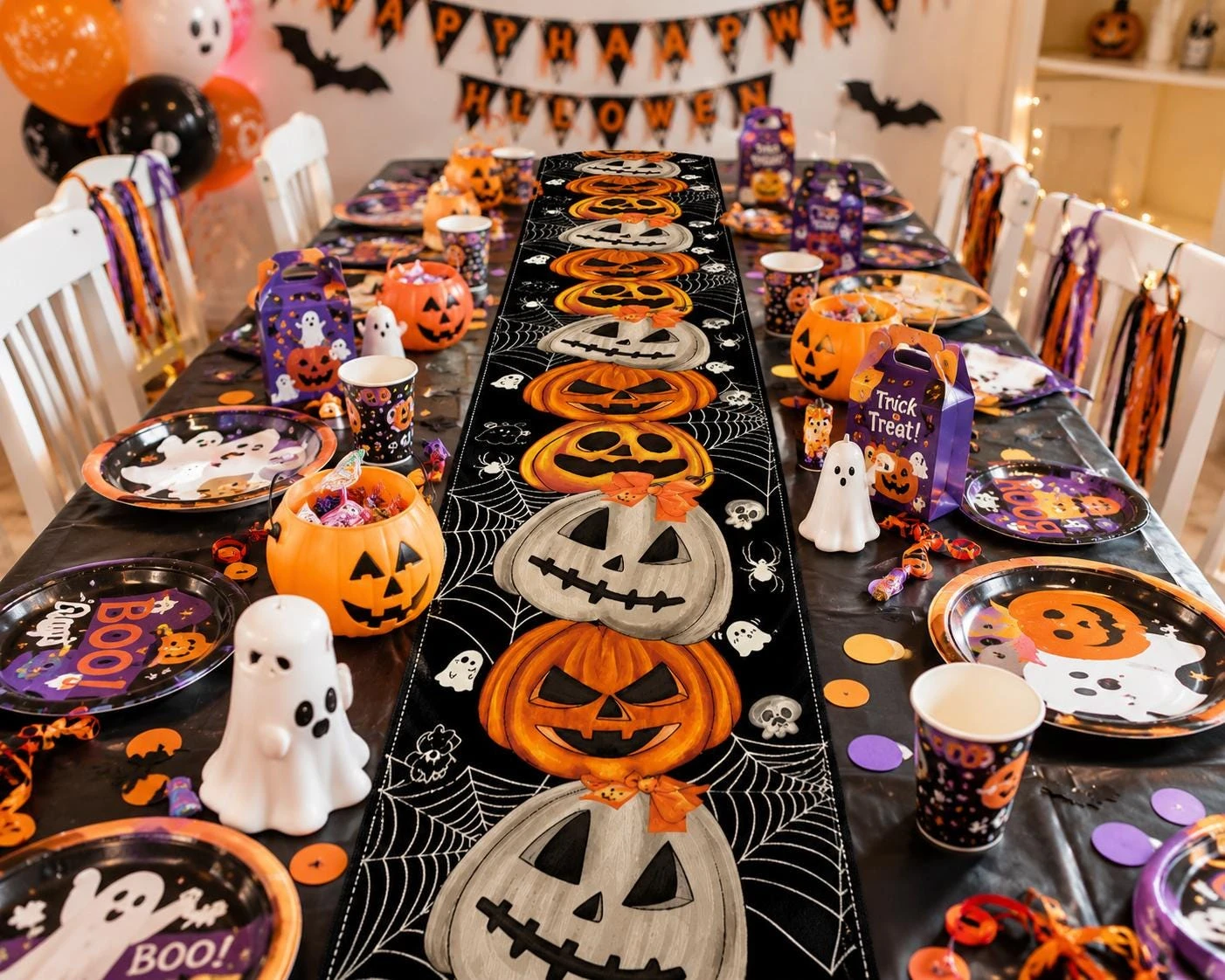 Halloween Evil Pumpkin Back-toSchool Long Table Runner Halloween Placemat Table Runner Fall Table Mat for Party Kitchen Dining