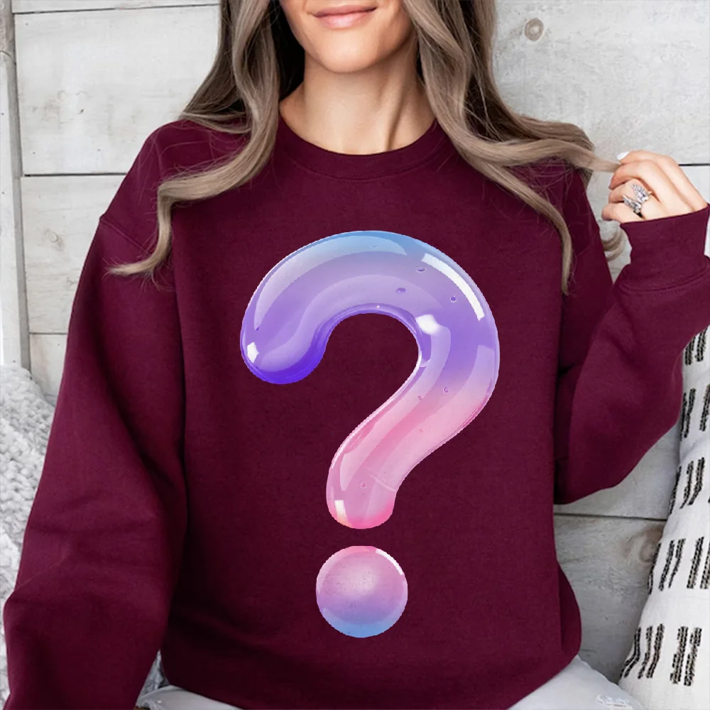 

Sweatshirt Colorful Question Graphic Dreamy Simple Y2k Style Print Soft Fabric Casual Sweatshirt Trendy Mysterious Vibe Clothes