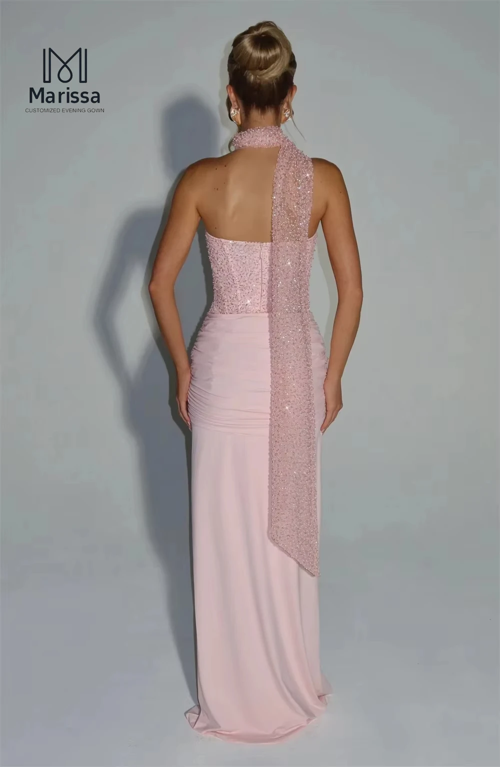 Marissa-vestidos largos de baile con cola de pez, vestidos de noche con cinta, vestido de fiesta de boda, vestidos con hombros descubiertos hechos a medida para eventos especiales