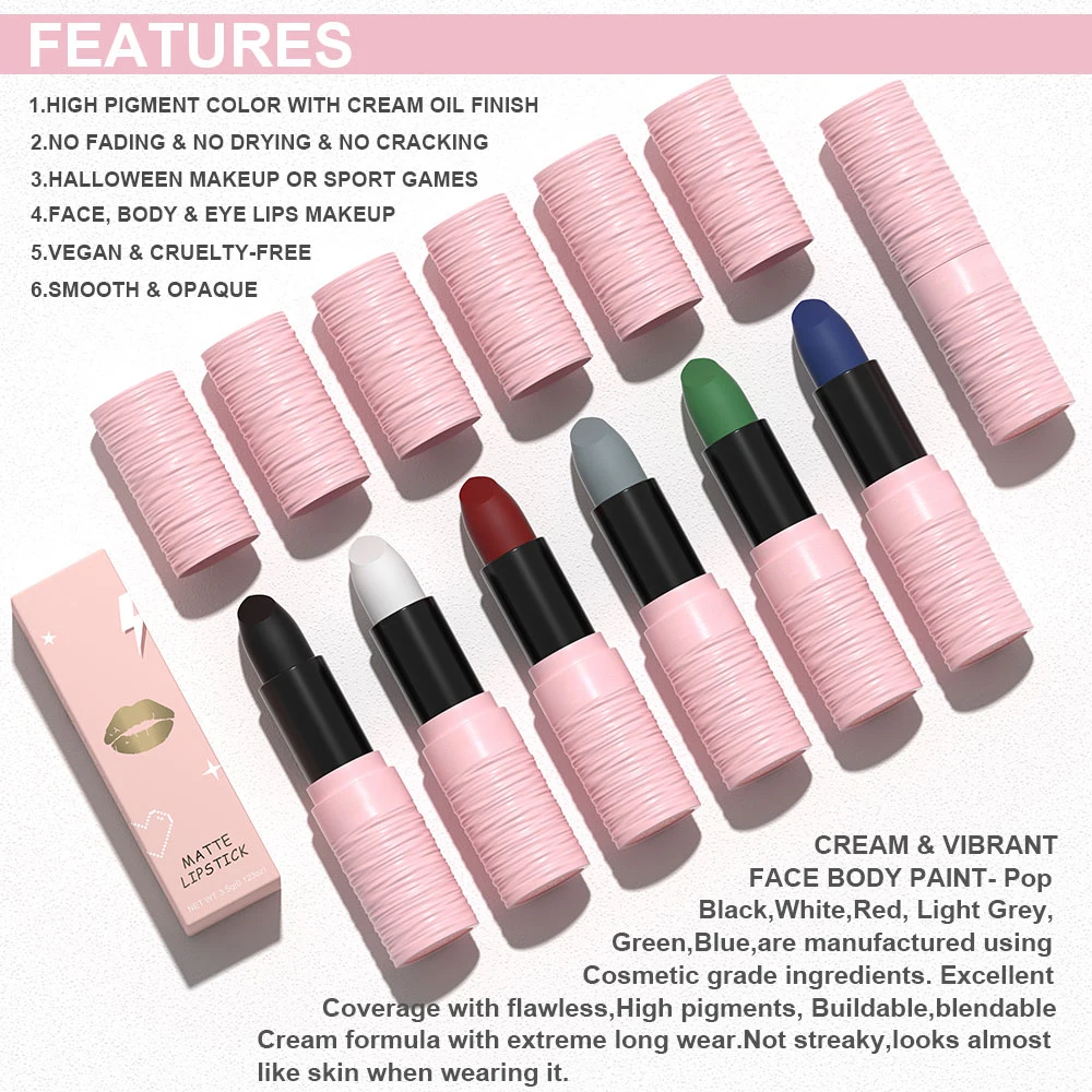 Matt schwarz weiß Lippenstift dauerhafte Pigment bunte wasserdichte Samt Lippenstift Weihnachten Halloween Party Lippen Gesicht Make-up Kosmetik