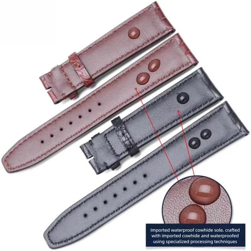 Custom Circular Crocodile Skin Watchbands 20MM 21MM 22MM Flat Interface Alligator Strap Waterproof Calfskin Lining For Portofino