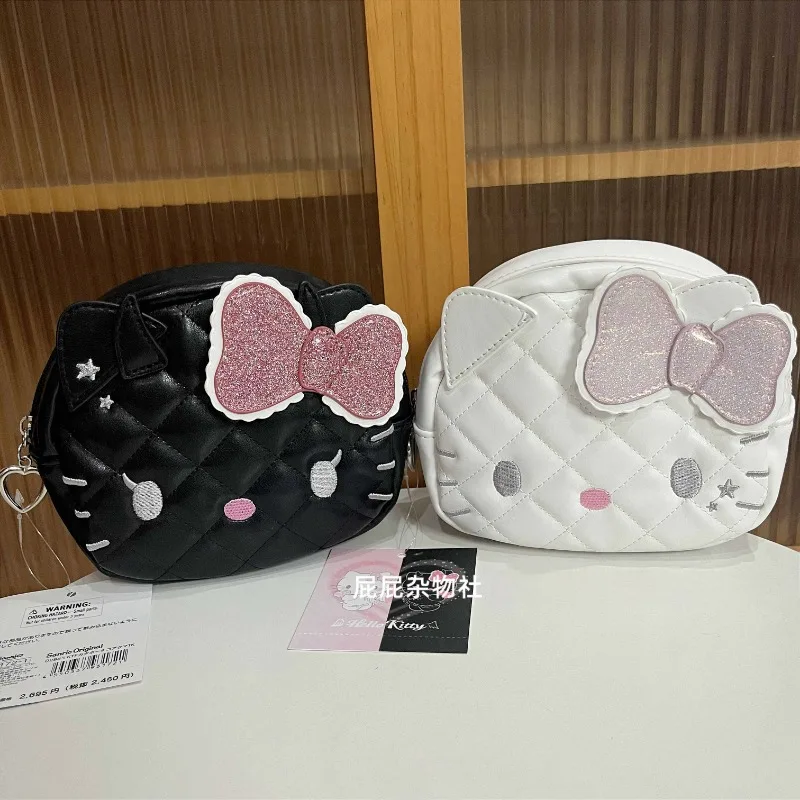 

Sanrios Hello Kitty Cat Demon and Angel Series Pu Makeup Bag Anime Cartoon Embroidered Headphones Data Cable Charger Storage Bag