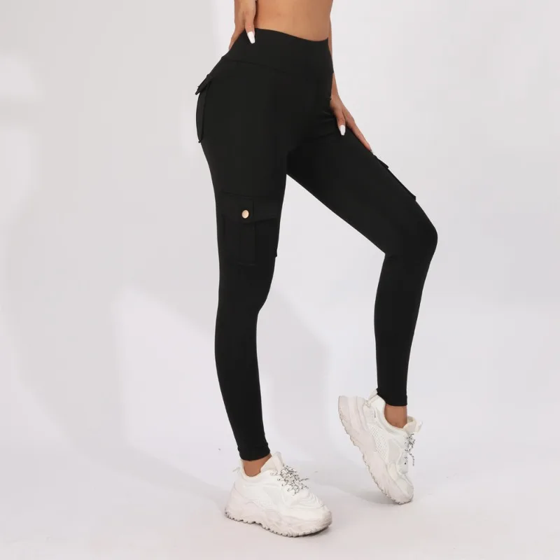 Breathable High Waisted Hip Lifting Button Pocket Sport Brushed Nude Yoga Pants Slimming Tight Leggings High Elastic Leggings