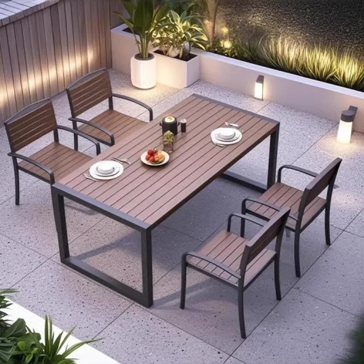 Wood Outdoor Table and Chairs Extendable Garden Table Places Dining Set Durable Outdoor Furniture Frame