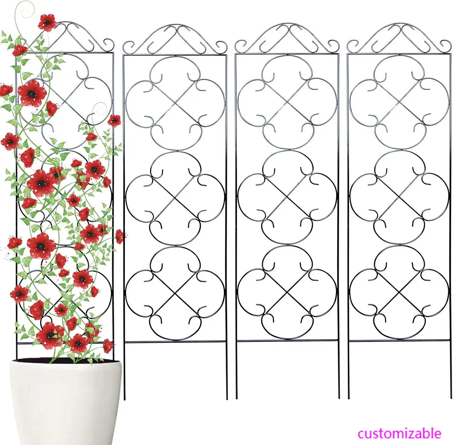 تعريشة الحديقة 4 عبوات 48 بوصة ارتفاع × 12.5 بوصة عرض تعريشة تسلق النباتات المعدنية مناسبة للنباتات ذات الأصياد نباتات التسلق الداخلية والخارجية