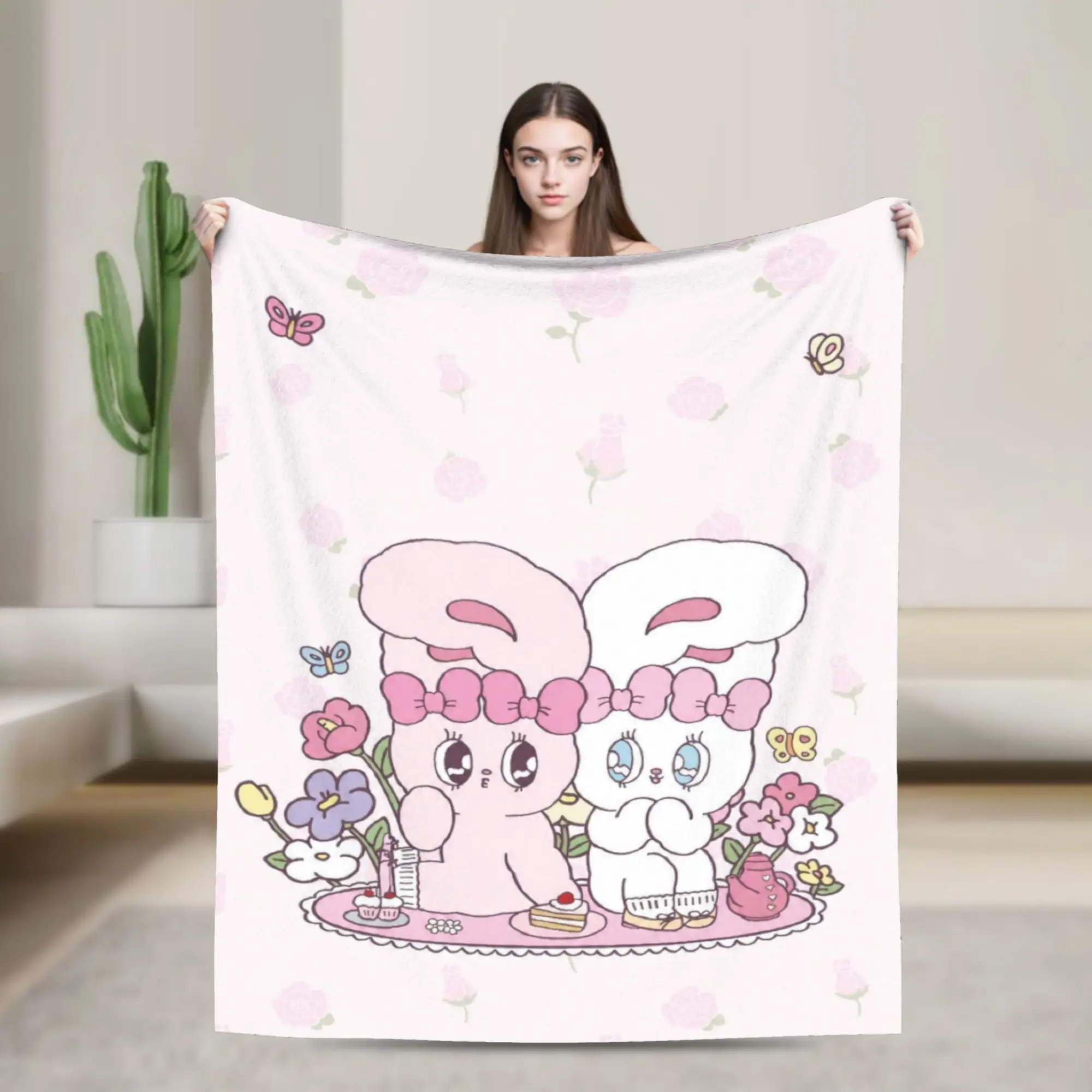 Esther Bunny cartoon rabbit Throw Blanket for Couch  Soft Fuzzy Plush Blanket 50x60 Inches Multiple Sizes Bedspreads