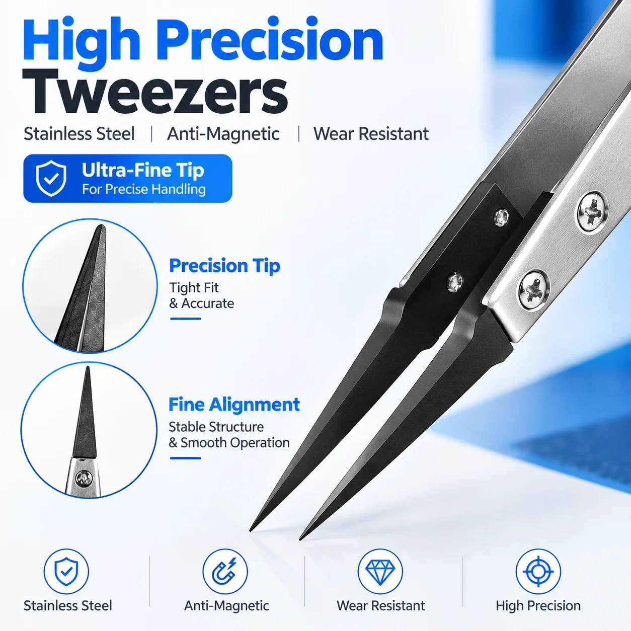 Ceramic Tweezers Anti-Magnetic Heat Resistant Precision Tweezers Non-Conductive ESD Tweezers for Electronics PCB Soldering Repai