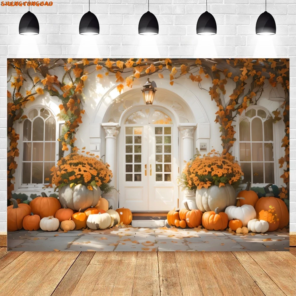Harvested ฤดูใบไม้ร่วงฉากหลังสําหรับถ่ายภาพภายใน Golden Fall ฟักทองดอกไม้ Baby Shower ผู้ใหญ่เด็กภาพพื้นหลัง