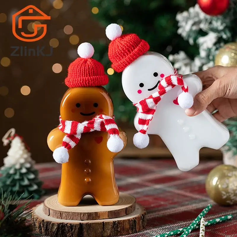 1PC Christmas Festival Drink Bottle Couple Gifts Gingerbread Man Drinking Cup Portable Shaker Kitchen Milk Tea Water Bottle