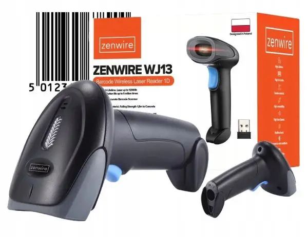 Zenwire WJ13 USB barcodescanner, draadloos, handheld, EAN 1D-codelezer, EAN USB barcodescanner, handheld, draadloos.