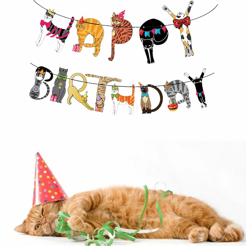 

Pet cat Birthday Party Decor animal Party Supplies baby shower boy or girl flag